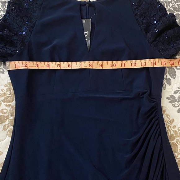 NWT BETSY & ADAM Sheer-Sleeve Navy Blue Dress - Size 6 - Picture 8 of 9